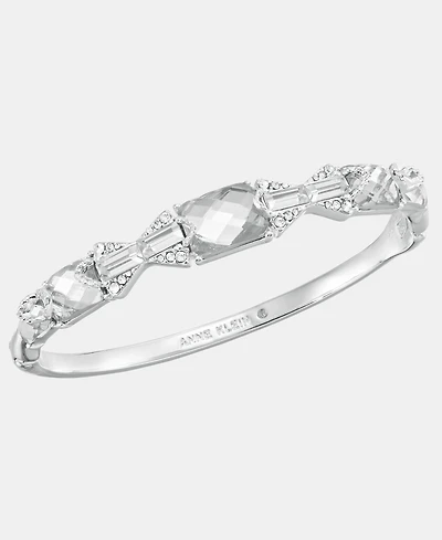 Anne Klein Silver-Tone Boxed Crystal Baguette Stone Hinge Bracelet