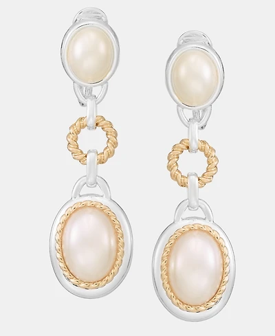 Anne Klein Two-Tone Roping Metal Faux-Pearl Linear Ez Comfort Clip Earrings