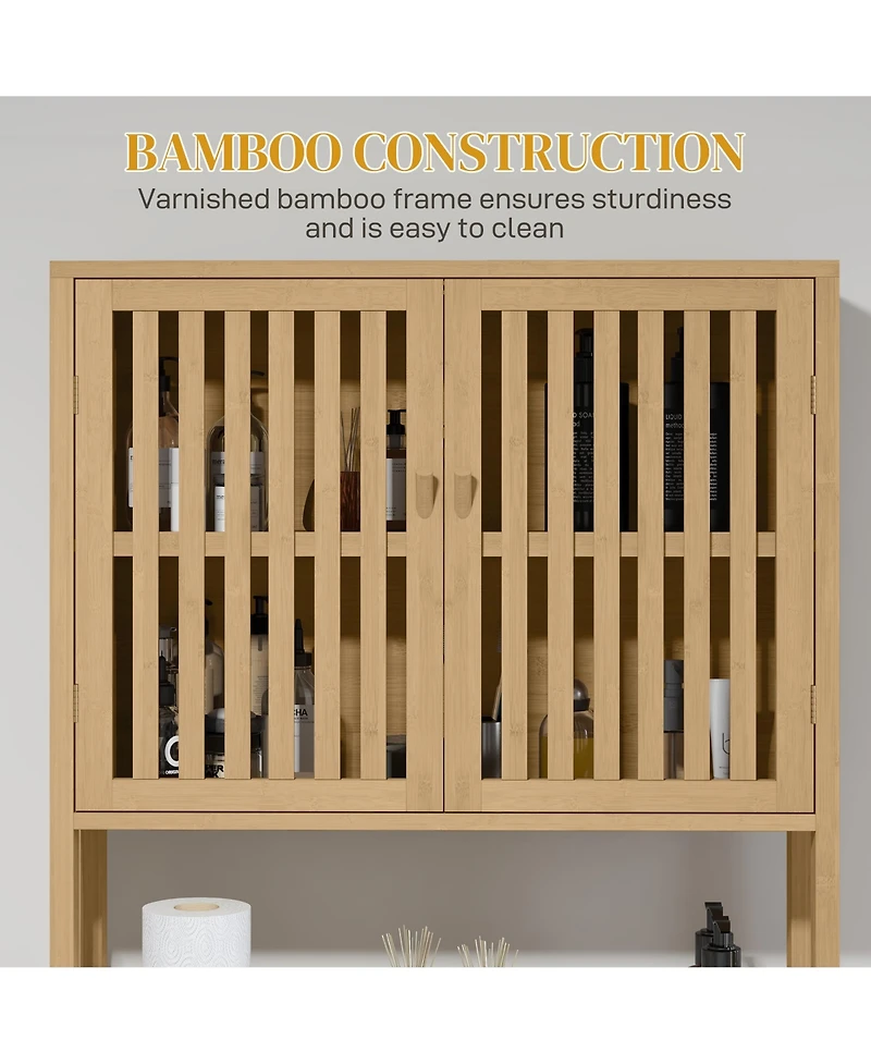 Homcom Over the Toilet Storage Cabinet with Slatted Doors, Adjustable Shelf
