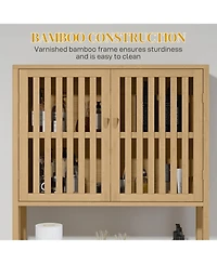 Homcom Over the Toilet Storage Cabinet with Slatted Doors, Adjustable Shelf