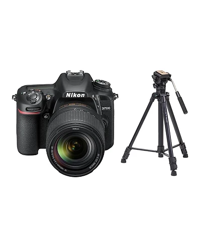 Nikon D7500 Dslr with Af-s Dx Nikkor 18-140mm feet 3.5-5.6G Ed Vr Lens, Bundle with Takama 3-Section Aluminum Video Tripod with Fluid Head