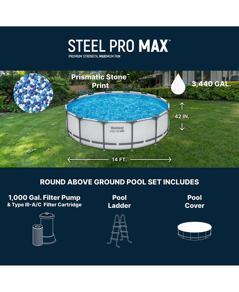 Bestway Steel Pro Max 14' x 42" Above Ground Outdoor Swimming Pool Set