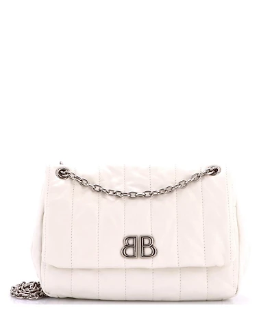 Pre-Owned Balenciaga Mini Monaco Chain Flap Shoulder Bag Quilted Leather