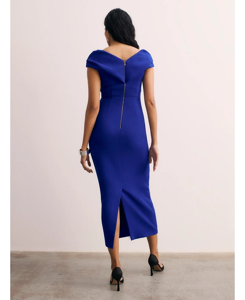 The Fold Women's Bodycon Short Sleeve V-Neck Midi Dress