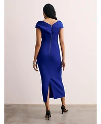 The Fold Women's Bodycon Short Sleeve V-Neck Midi Dress