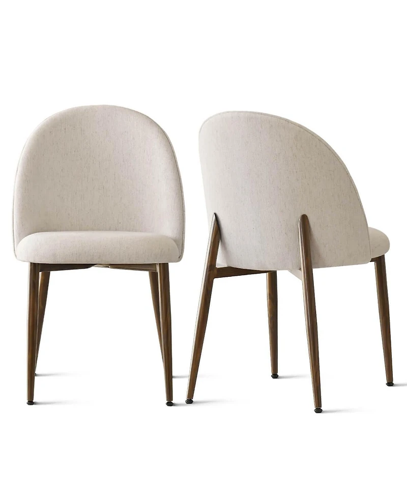 Maison Boucle Modern Fabric Dining Side Chairs Set of 2, Walnut Metal Legs, Armless