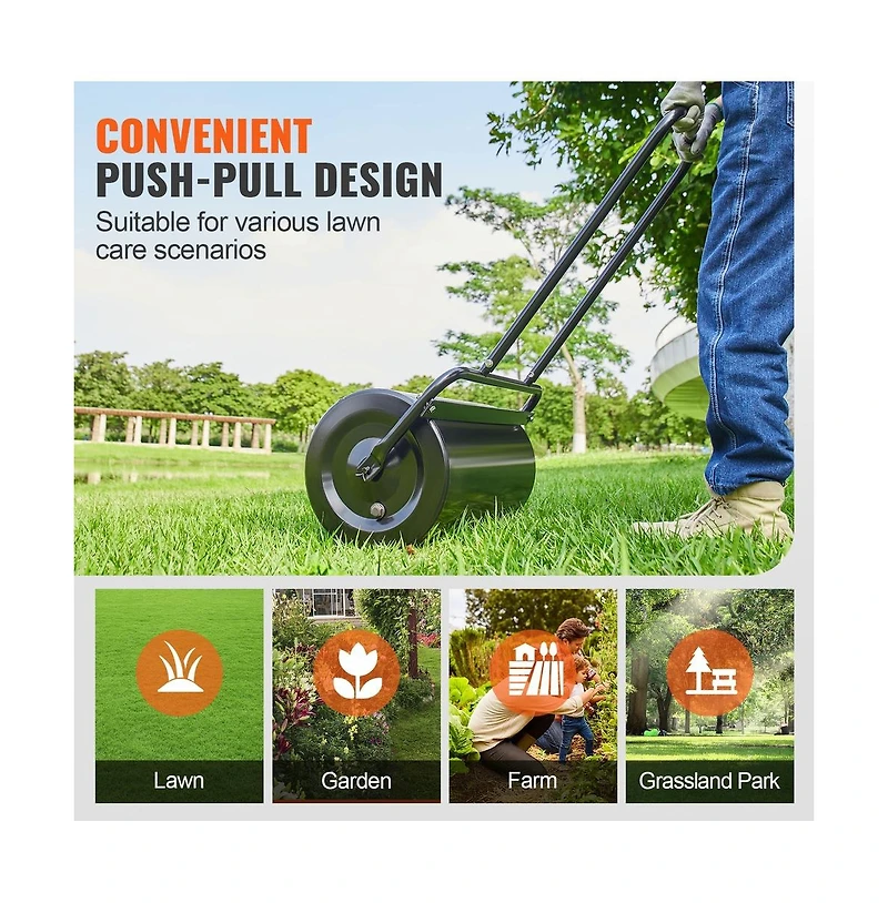 Sugift 13 Gallon Sand Water Filled Yard Roller Steel Push Pull Lawn Roller