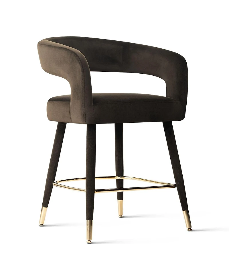 Maison Boucle 24" Counter Height Velvet Bar Stools Set of 3 with Arms