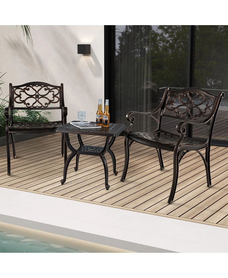 Sugift Set of 2 Cast Aluminum Patio Dining Chairs with Flower Pattern Back