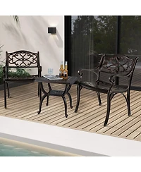 Sugift Set of 2 Cast Aluminum Patio Dining Chairs with Flower Pattern Back