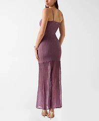 Guess Women's Sleeveless Sheer Skirt Meena Ribbed Maxi Dress