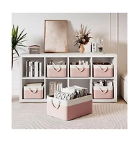 Gouun 4 Pack Collapsible Fabric Storage Bins with Rope Handles, Cotton Linen Storage Baskets for Closet Shelves