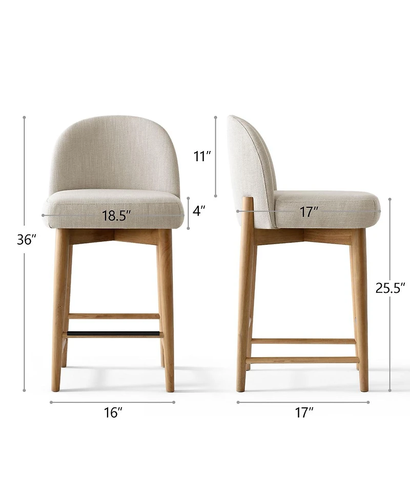 Maison Boucle 25.5" Counter Height Linen Upholstered Bar Stools Set of 6, Armless