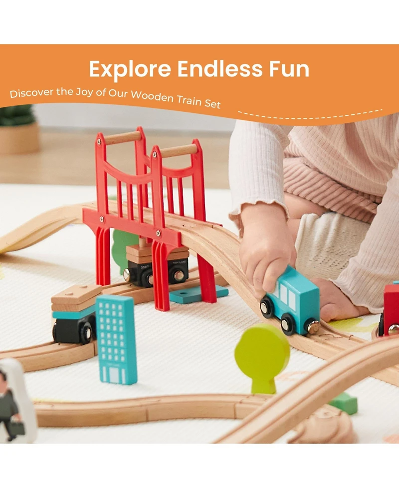 Tiny Land Wooden Train Set for Children 39 Pcs