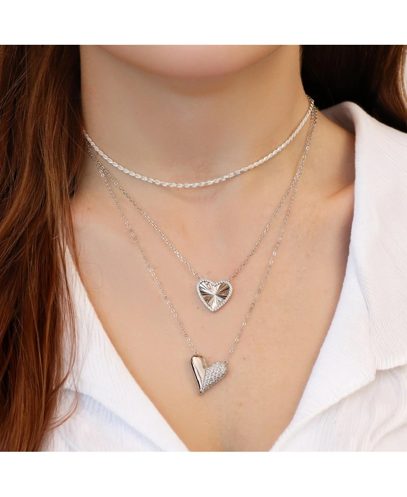 The Lovery Half and Half Cz Single Heart Necklace Sterling Silver