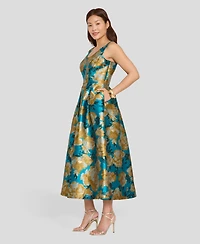 Tahari Asl Women's Printed Scoop Neck Midi Dress