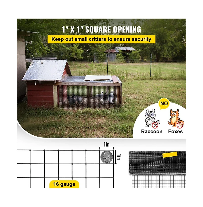 Sugift 24 in x 50 feet Galvanized Hardware Cloth 1 x 1 in Mesh Welded Wire Fence