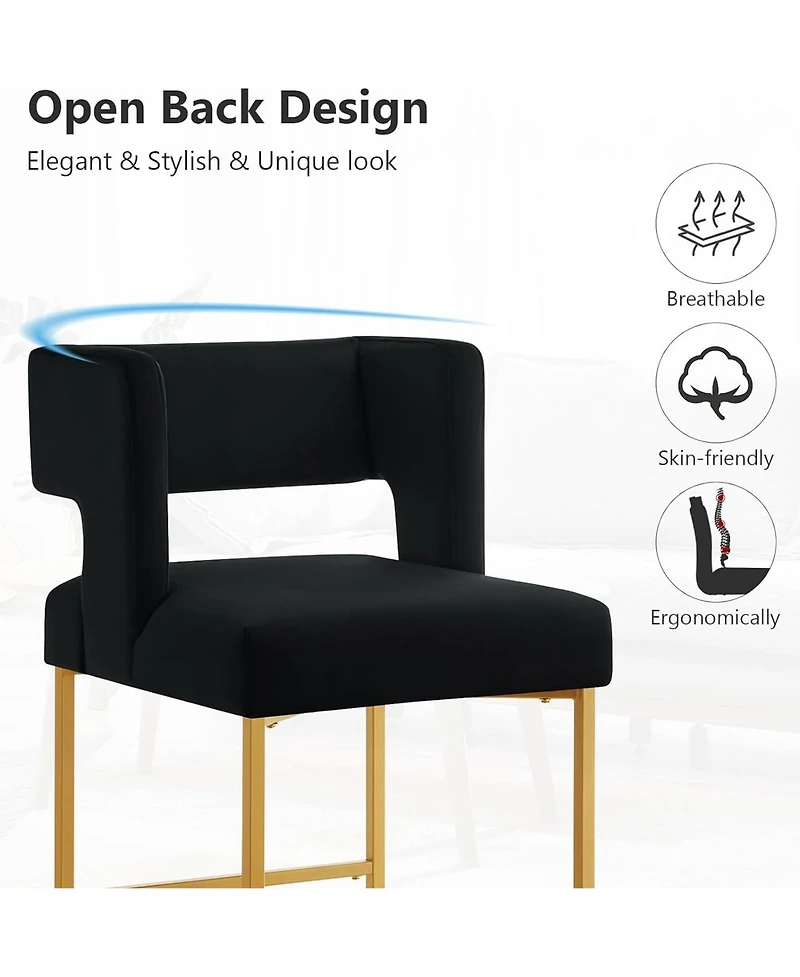 Rainsken 26" H Bar Stools Set of 2, Modern Fashion Counter Height Chairs with Square Open Backrest and Sturdy Iron Legs for Kitchen Island