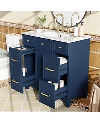 Sillysis 36 Inch Bathroom Vanity with Ceramic Sink, Solid Wood Frame, Ample Storage Drawers and Soft Close Door for Small Spaces