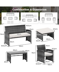Sugift 6-Piece Outdoor Pe Rattan Sectional Sofa Set with Glass Coffee Table