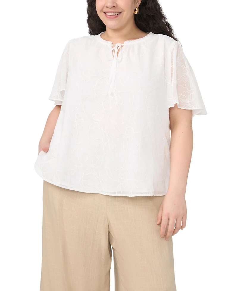 Vince Camuto Plus Tie Neck Short-Sleeve Top