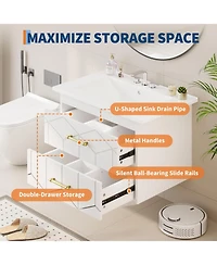 gaomon Floating Bathroom Vanity with Sink, Modern Wall-Mounted Cabinet Ceramic Top, 2 Drawer Storage for Small or Apartment
