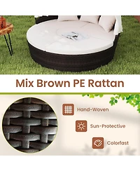 Sugift Rattan Patio Round Daybed with Retractable Canopy and Cushions