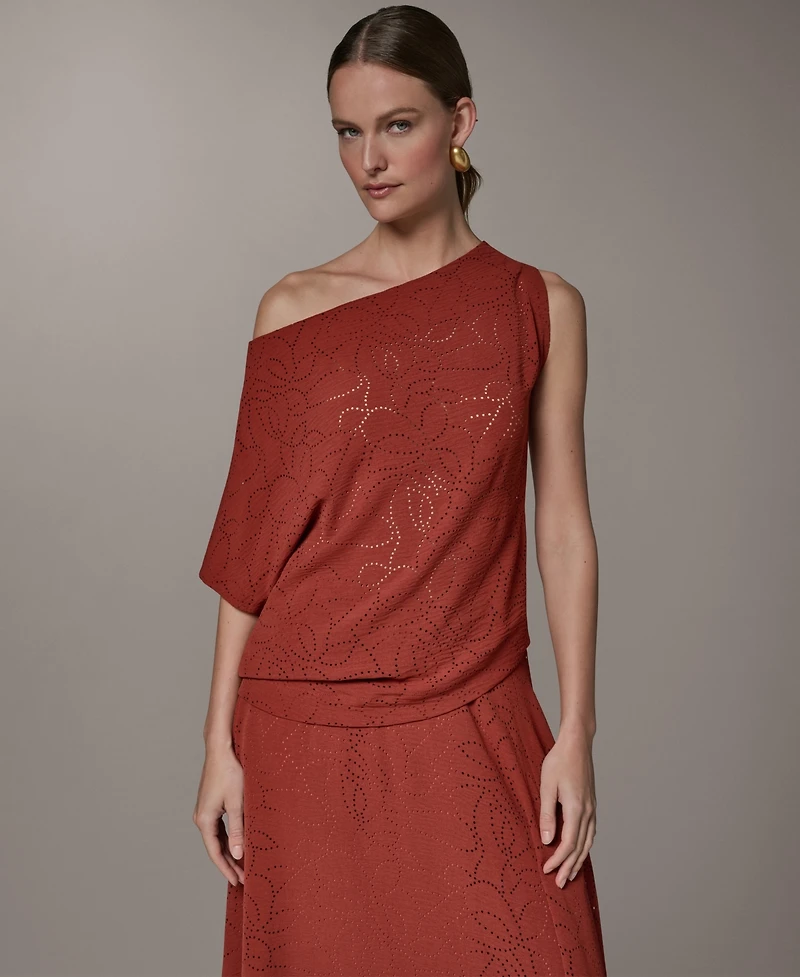 Donna Karan New York Women's Asymmetric Neck Laser Cut Top