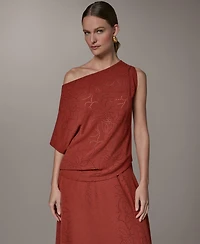 Donna Karan New York Women's Asymmetric Neck Laser Cut Top