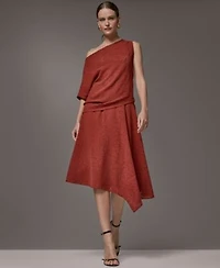 Donna Karan New York Womens Asymmetric Neck Laser Cut Top Laser Cut High Low Skirt