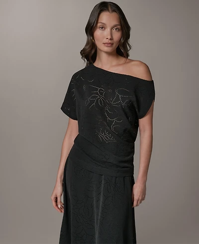 Donna Karan New York Women's Asymmetric Neck Laser Cut Top