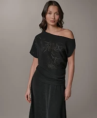 Donna Karan New York Women's Asymmetric Neck Laser Cut Top