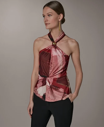 Donna Karan New York Women's Geometric Printed Halter Neck Top