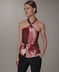Donna Karan New York Women's Geometric Printed Halter Neck Top