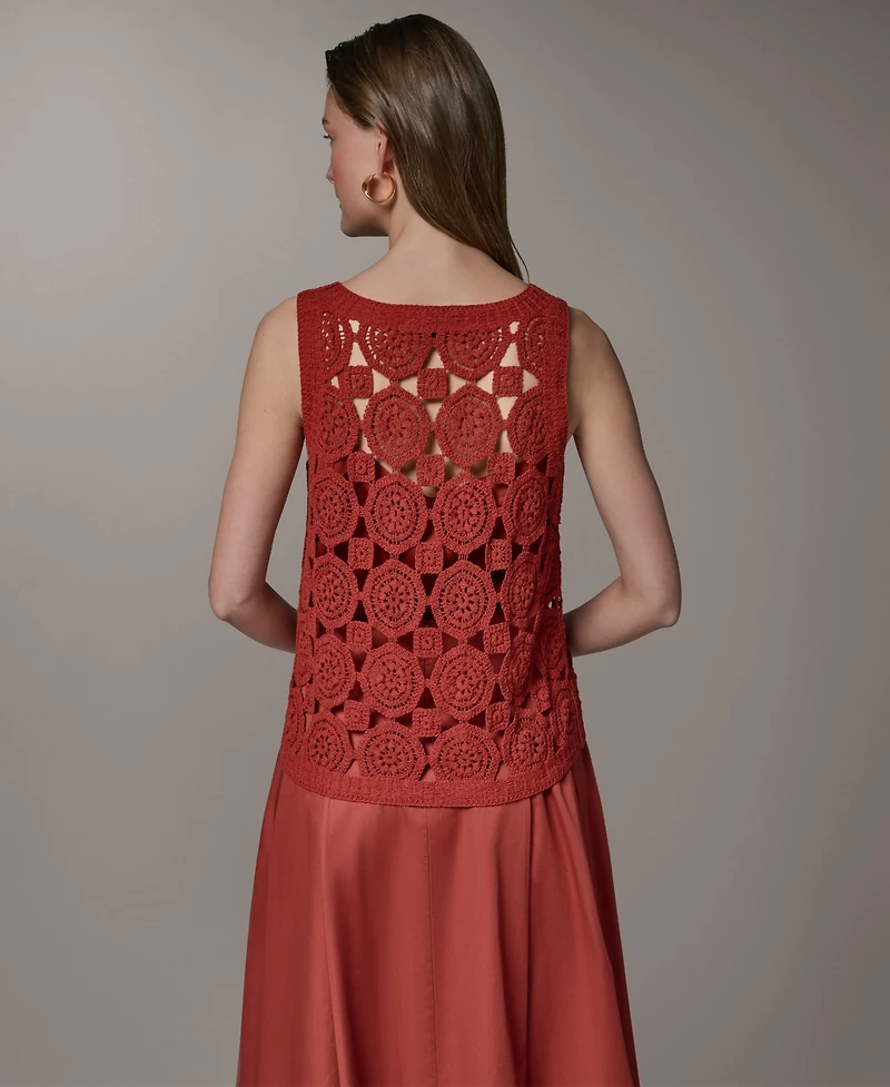 Donna Karan New York Women's Crewneck Crochet Shell Sweater