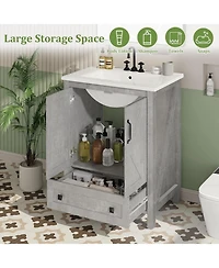 gaomon Bathroom Vanity with Ceramic Sink, Freestanding Cabinet with 2 Doors and Drawer Storage, Compact Design for Small Bathroom