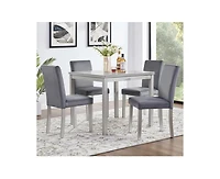 sumyeg 5-Piece Silver Grey Crystal Accent Wood Dining Set with Square Kitchen Table and 4 Upholstered Chairs