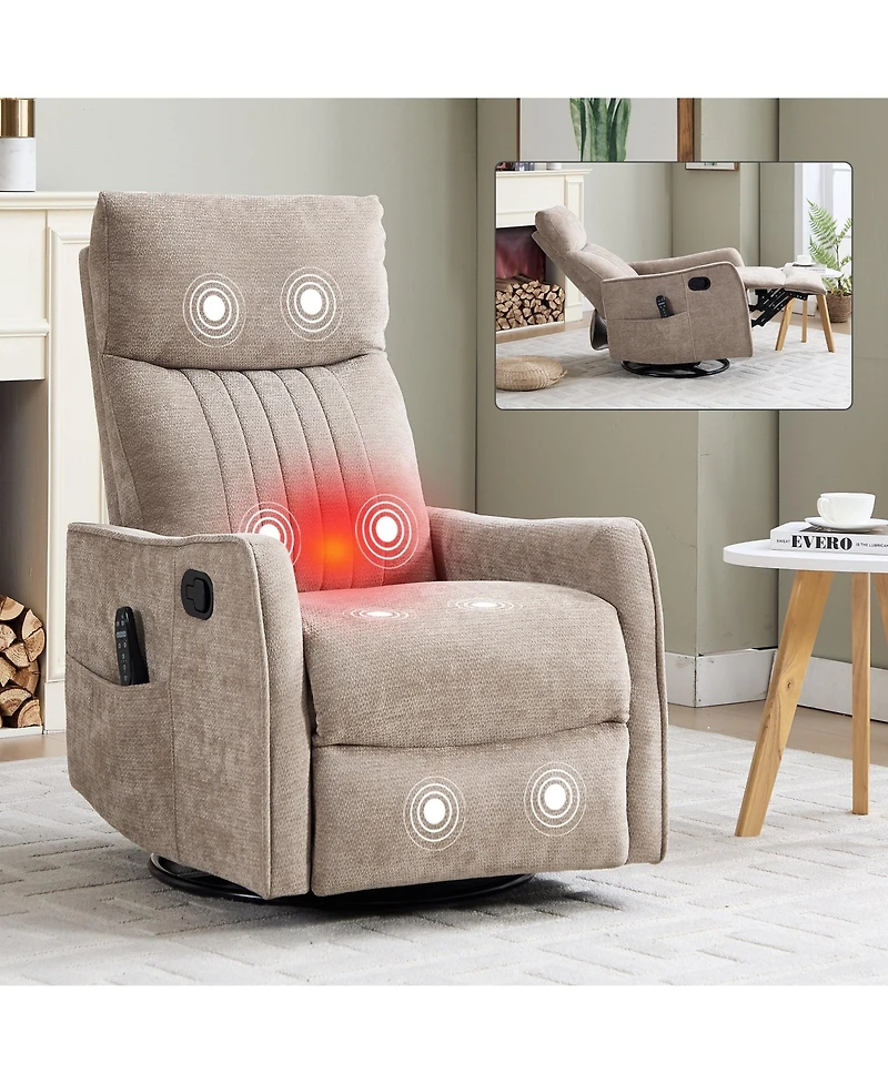 Boyel Living Heat Massage Manual Recliner Chair with Rocker Swivel in Fabric for Living Room