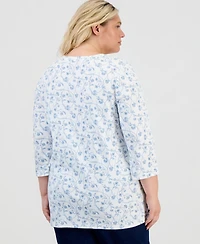 Style & Co Plus Vine Floral Split-Neck 3/4-Sleeve Tunic, Macy's Exclusive