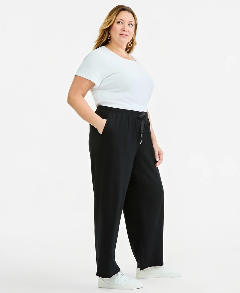 Style & Co Plus LuxLounge French Terry Wide-Leg Drawstring Pants, Macy's Exclusive