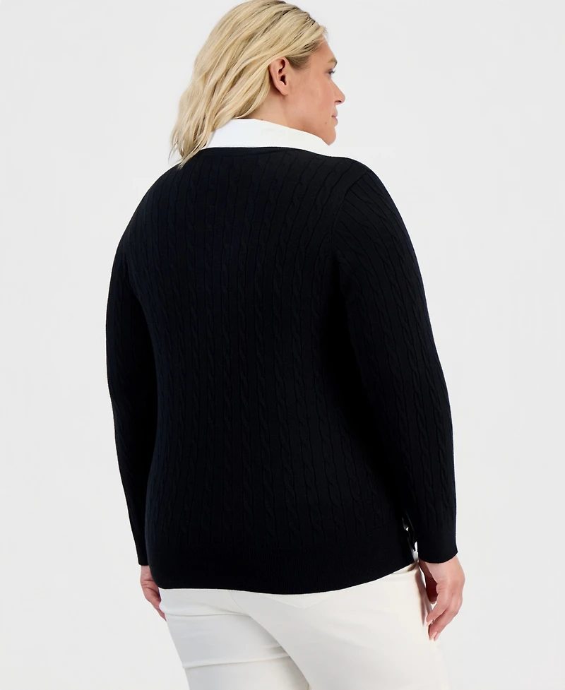 Style & Co Plus Layered Cable-Knit V-Neck Sweater, Macy's Exclusive