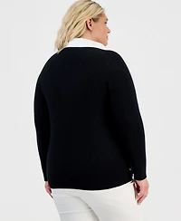 Style & Co Plus Layered Cable-Knit V-Neck Sweater, Macy's Exclusive