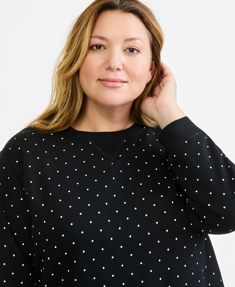 Style & Co Plus Polka Dot Crewneck Long-Sleeve Sweatshirt, Macy's Exclusive