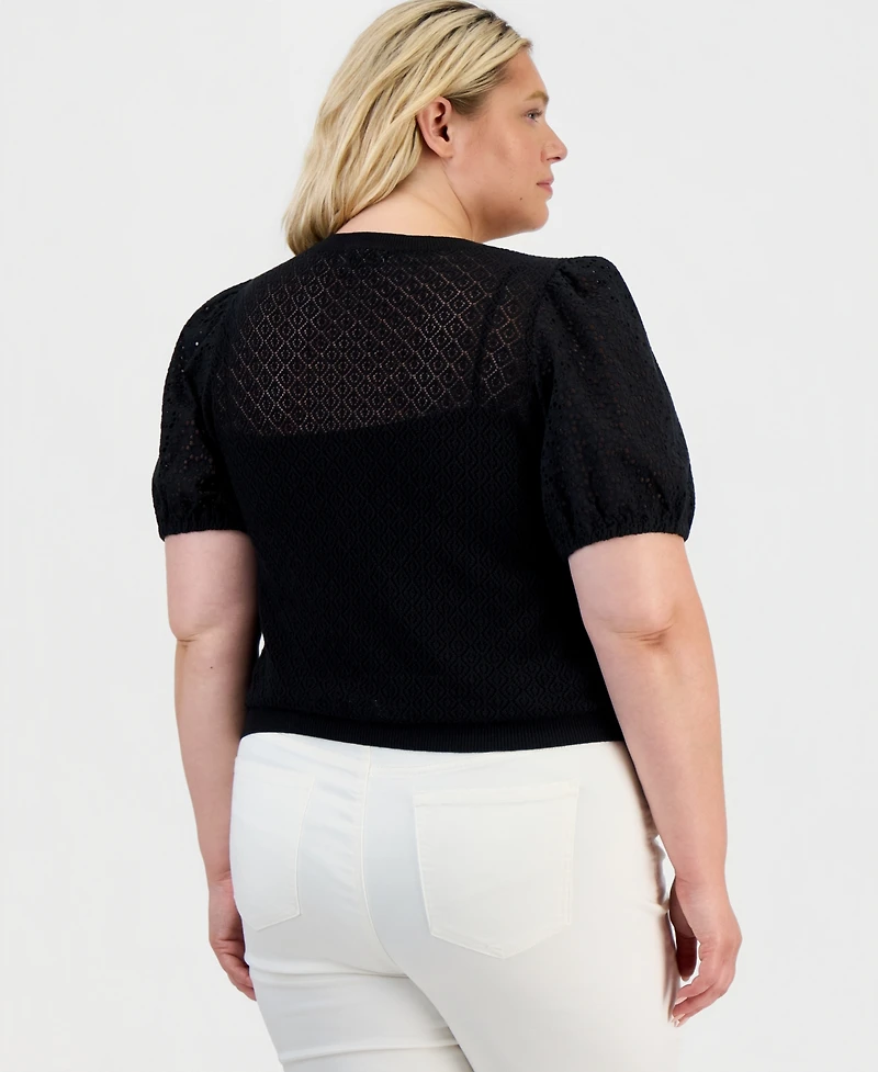 Style & Co Plus Puff Ss Pointelle Sweater, Macy's Exclusive