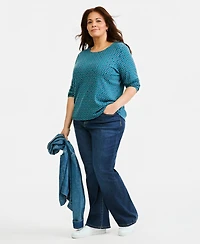 Style & Co Plus Long-Sleeve Scoop Neck Geometric T-Shirt, Macy's Exclusive