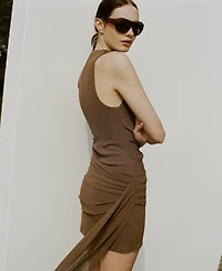 Mango Women's Draped Neckline Ruched Dress