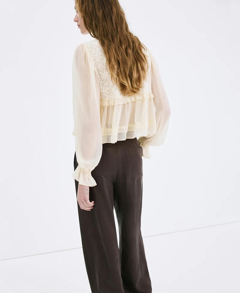 Mango Women's Lace Contrast Blouse