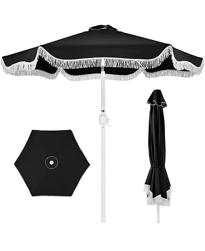 Best Choice Products 9ft Fringe Market Umbrella – Boho Patio Sunshade w/ Tilt, UPF50+, Steel Pole for Table, Pool, Deck