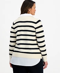 Style & Co Plus Stripe Two-Fer Long-Sleeve Sweater, Macy's Exclusive