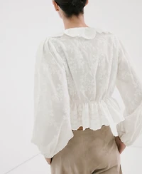 Mango Women's Ruffled Embroidered Blouse